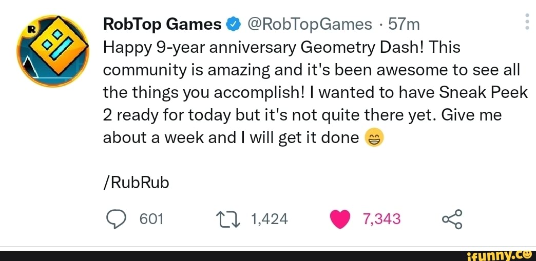 RobTop Games @ @RobTopGames Happy 9-year anniversary Geometry Dash ...