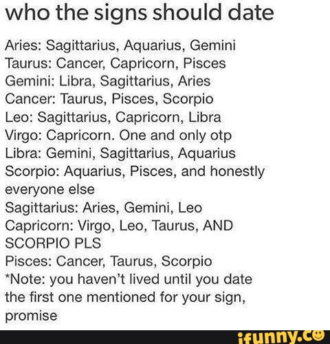 Who the signs should date Aries: Sagittarius, Aquarius, Gemini Taurus ...