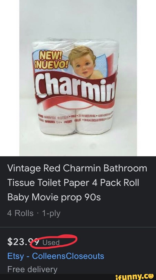 Vintage Red Charmin Bathroom Tissue Toilet Paper 4 Pack Roll Baby