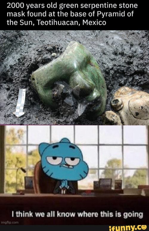 2000 years old green serpentine stone mask found at the base of Pyramid - 2000 Year Old Mask Found In Mexico