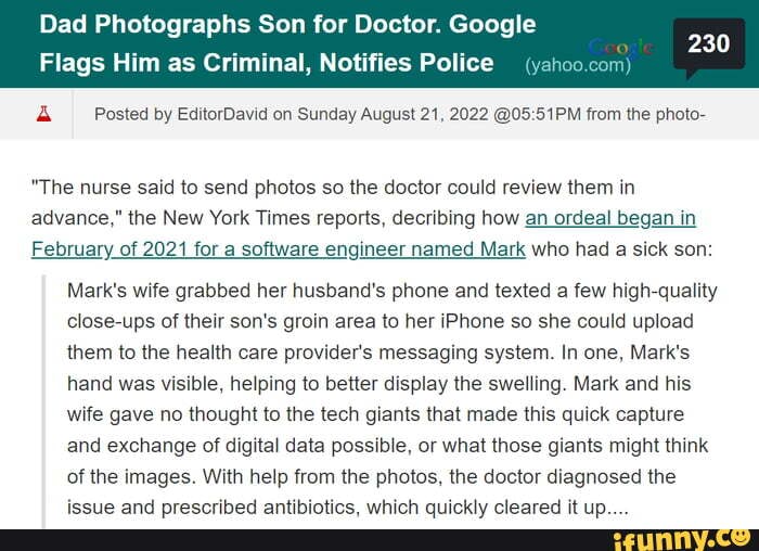 Dad Photographs Son for Doctor. Google Flags Him as Criminal, Notifies