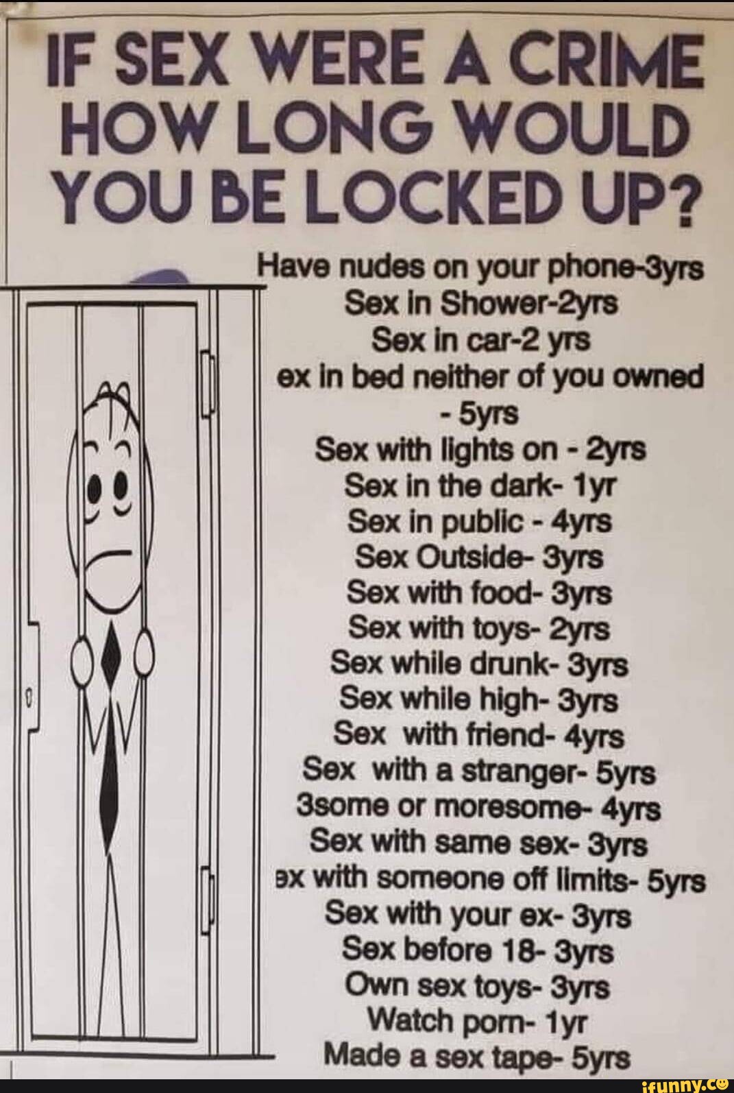 IF SEX WERE A CRIME HOW LONG WOULD YOU BE LOCKED UP? Have nudes on your