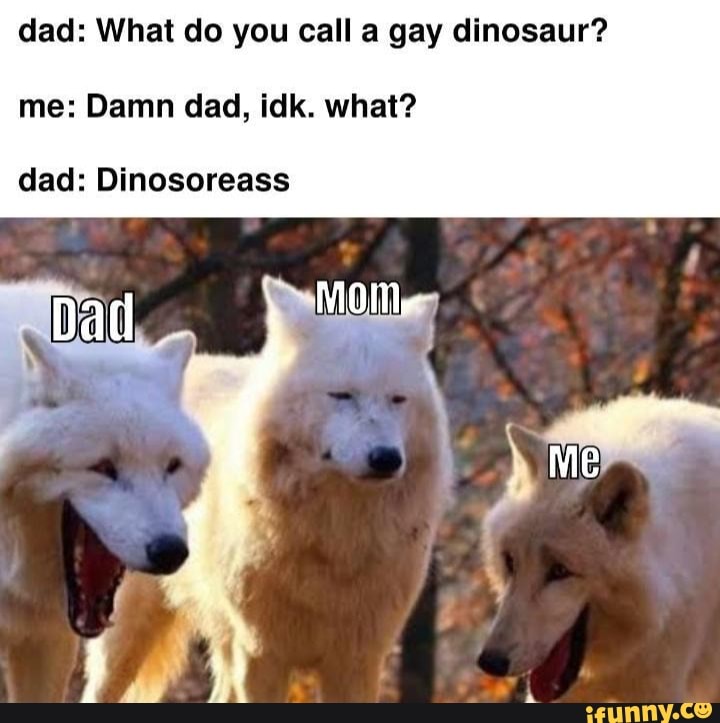 Dad: What do you call a gay dinosaur? me: Damn dad, idk. what? Me 