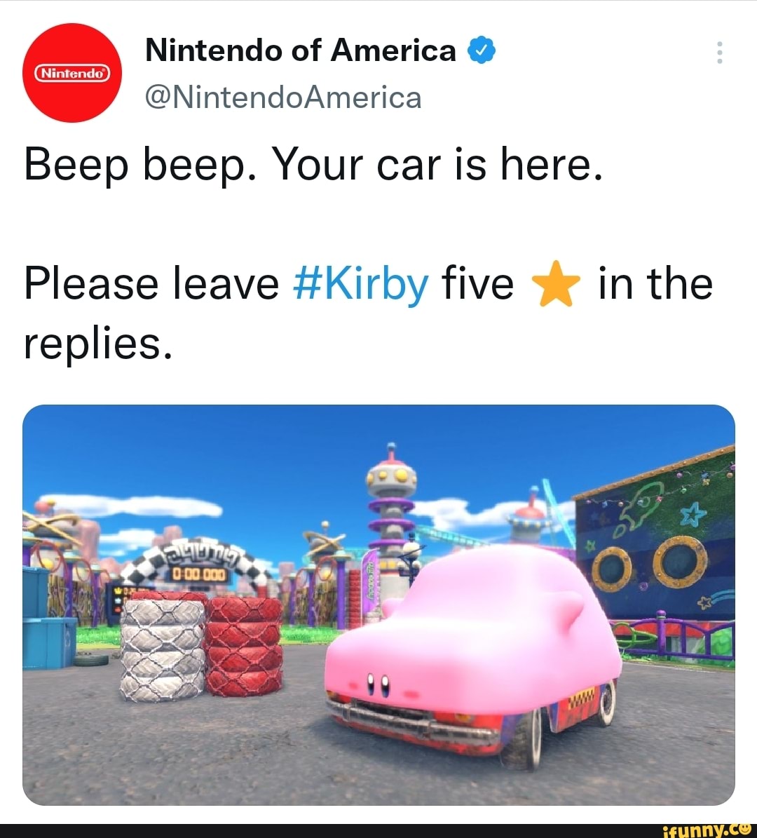 Beep beep. Your car is here. Please leave #Kirby five yr in the replies ...