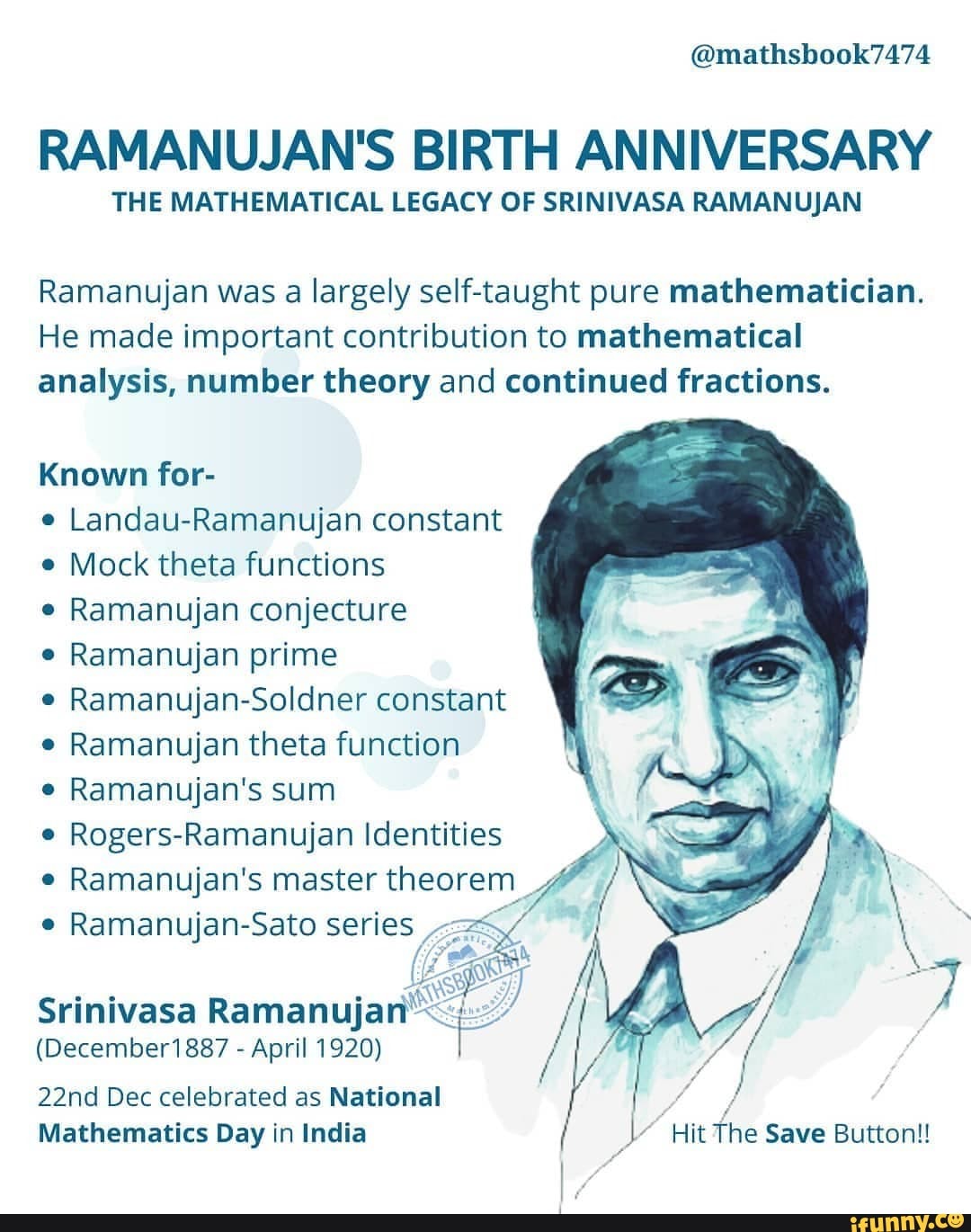 @mathsbook7474 RAMANUJAN'S BIRTH ANNIVERSARY THE MATHEMATICAL LEGACY OF ...