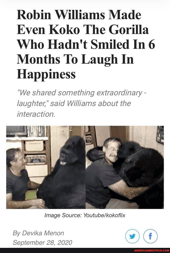 Robin Williams Made
Even Koko The Gorilla
Who Hadn't Smiled In 6
Months To Laugh In
Happiness
"We shared something extraordinary - laughter," said Williams about the interaction.
Image Source:
oF
By Devika Menon