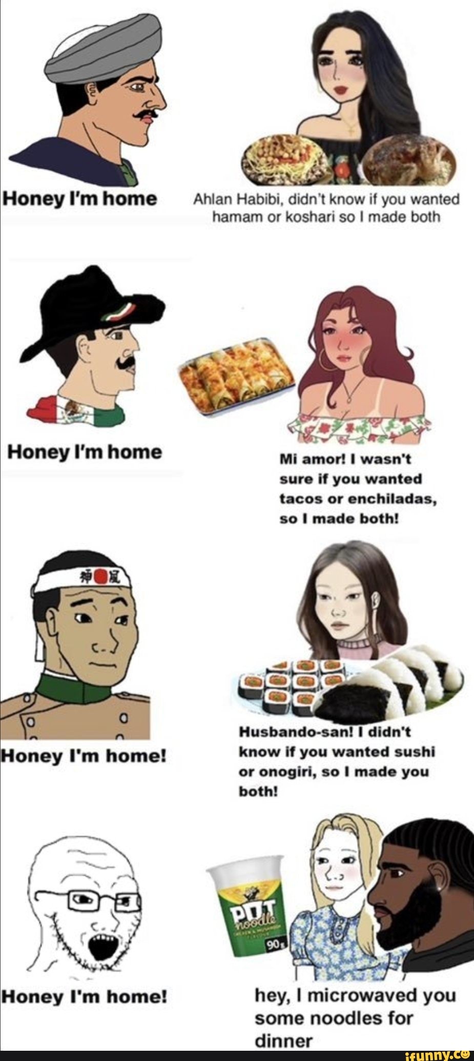 Honey I'm home Ahlan Habibi, didn't know if you wanted haman or koshari so I made both gud