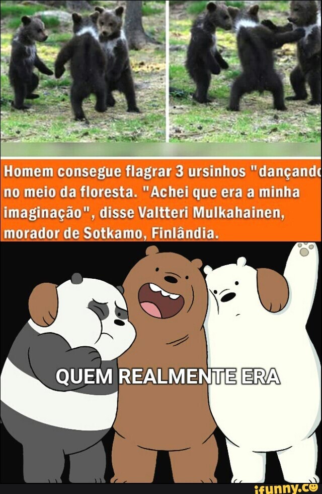 Homem consegue flagrar 3 ursinhos "dançandc no meio da floresta. "Achei que era a minha imaginação", disse Valtteri Mulkahainen, morador de Sotkamo, Finlândia.
QUEM REALMENTE