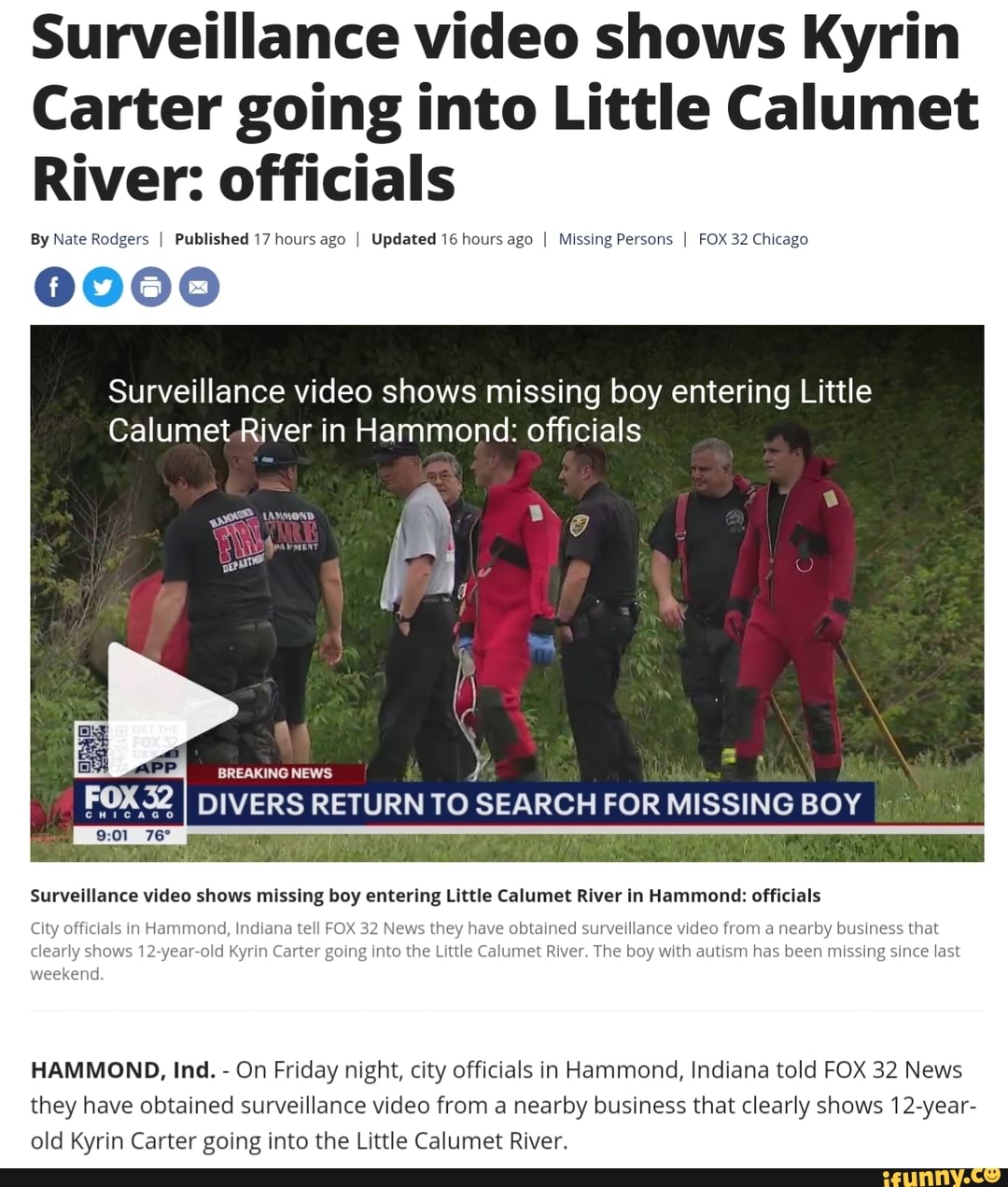 Surveillance video shows Kyrin Carter going into Little Calumet River ...