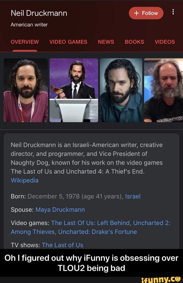OVERVIEW VIDEO GAMES NEWS BOOKS VIDEOS Neil Druckmann is an Israeli ...