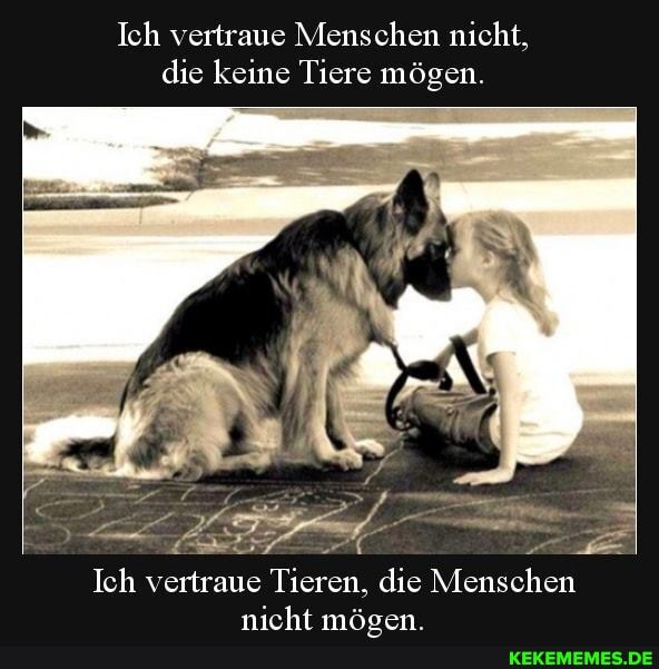 Ich vertraue Menschen nicht.
die keine Tiere mögen.
Ich vertraue Tieren. die Menschen
nicht möaen