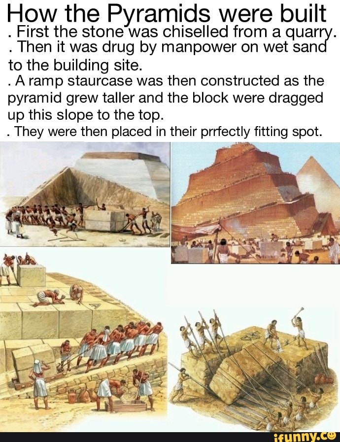 How the Pyramids were built . First the stone 'was chiselled from a ...