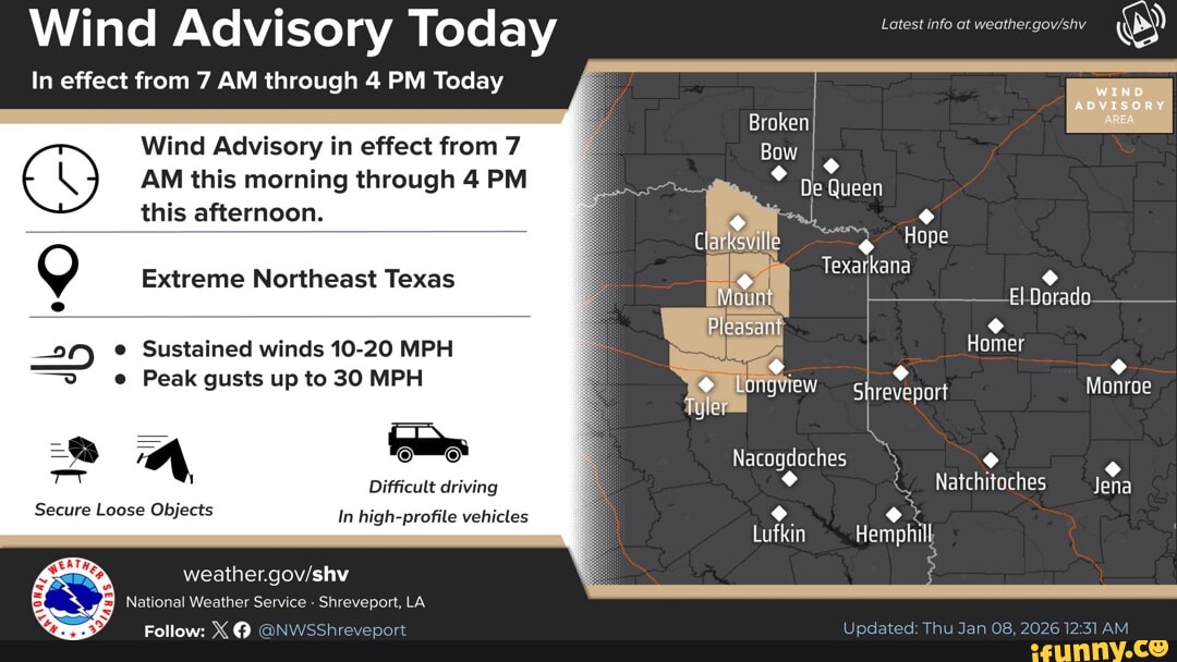 Wind Advisory Today In effect from 7 AM through 4 PM Today I WIND ...