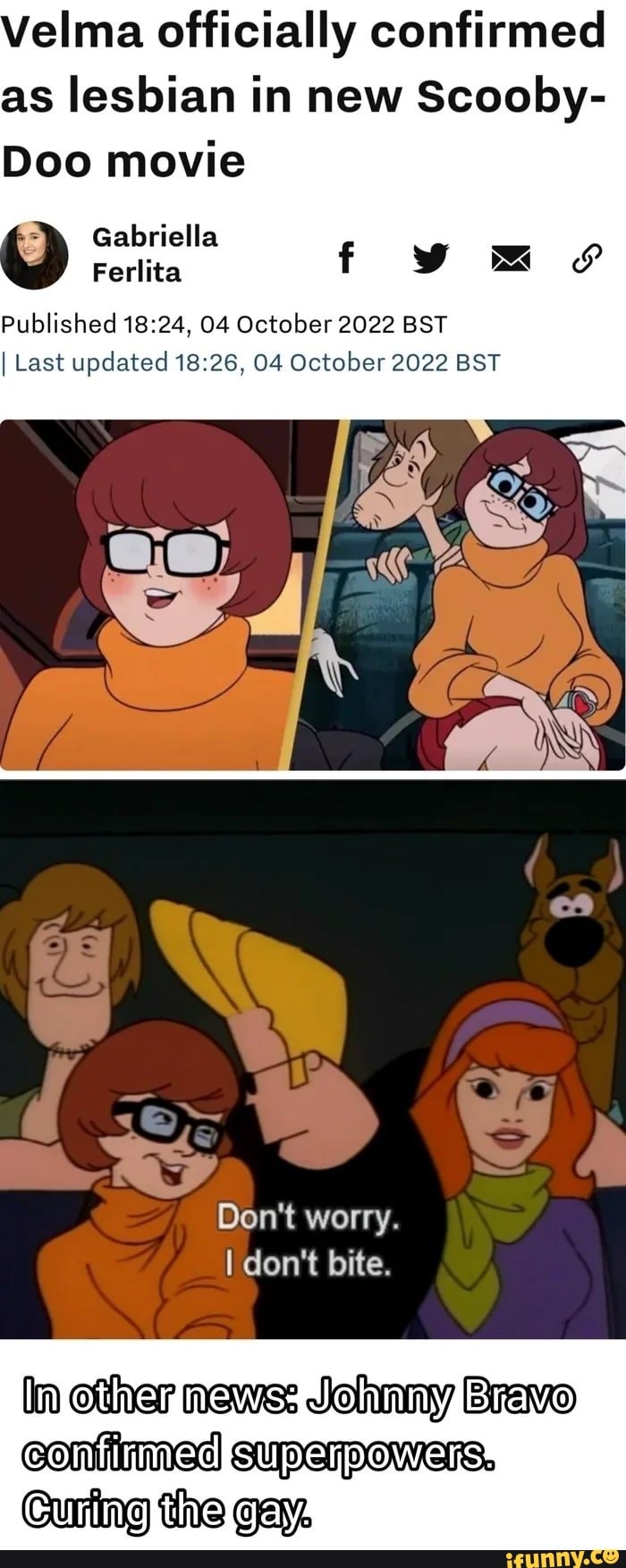 Velma Officially Confirmed As Lesbian In New Scooby Doo Movie Published 04 October 2022 Bst I 9898