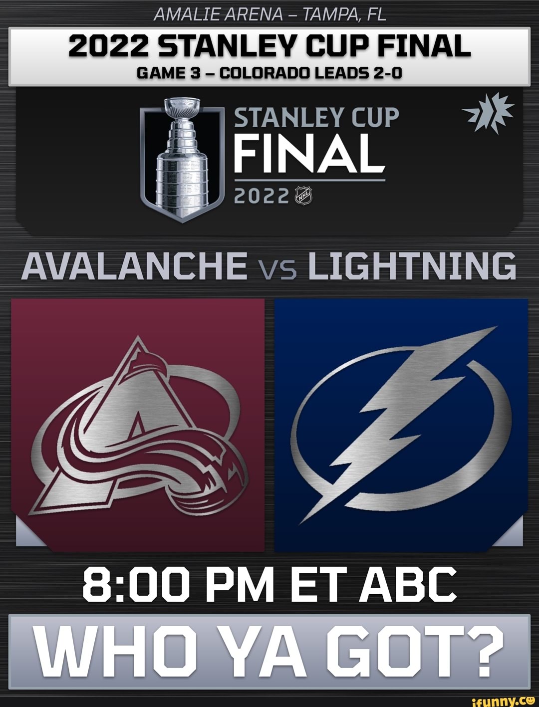 Amalie Arena Tampa Fl 2022 Stanley Cup Final Game 3 Colorado Leads 2 0 Final Avalanche Vs 