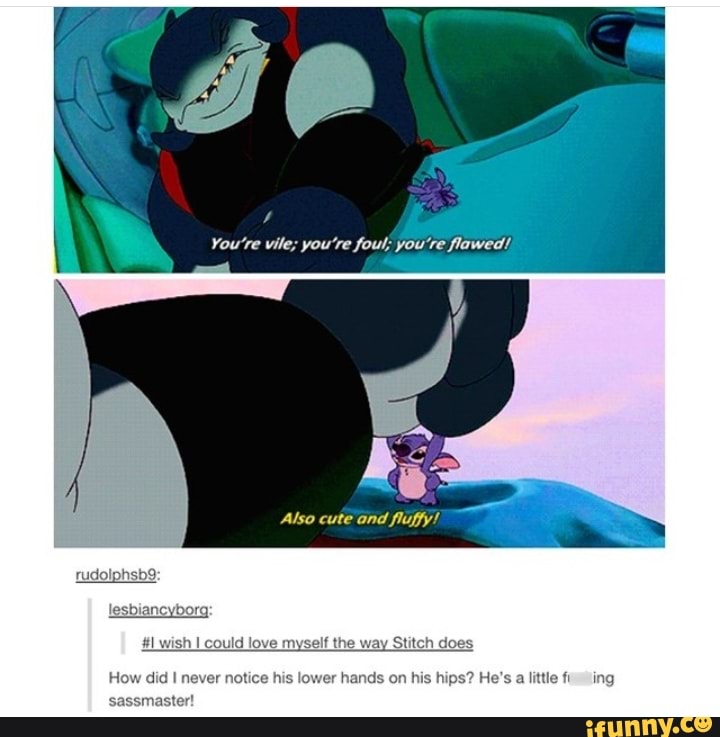 You're vile; you're foul; you're flawed!
Also cute and fliiffy!
rudoiphsb9:
lesbiancybora:
h could love myself the way Stitch does
How did never notice his lower hands on his hips? He's a little fuming sassmaster!