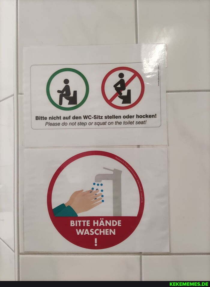 Bitte nicht auf den WC-Sitz stellen oder hocken! 'Please do not step or squat on