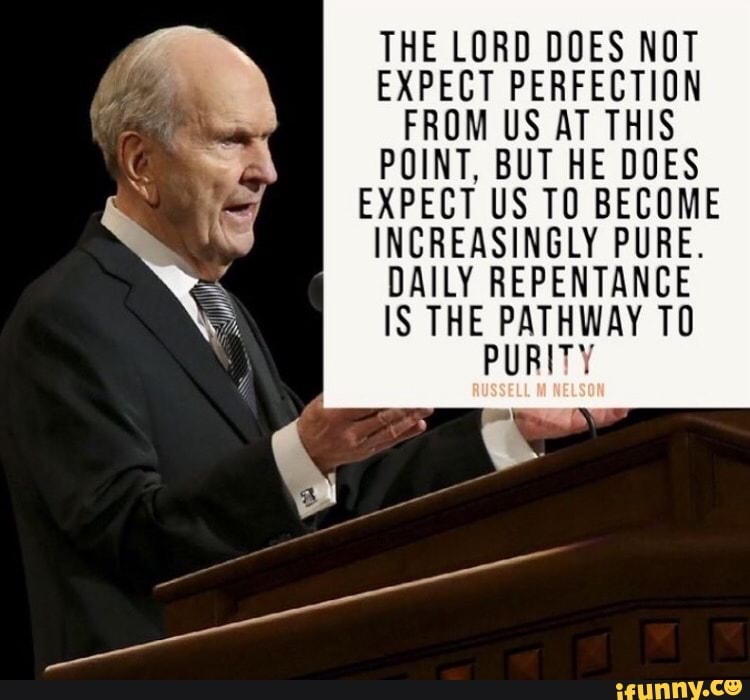 THE LORD DOES NOT EXPECT PERFECTION FROM US AT THIS POINT, BUT HE DOES EXPECT US TO BECOME INCREASINGLY PURE.
DAILY REPENTANCE IS THE PATHWAY TO
PURITY