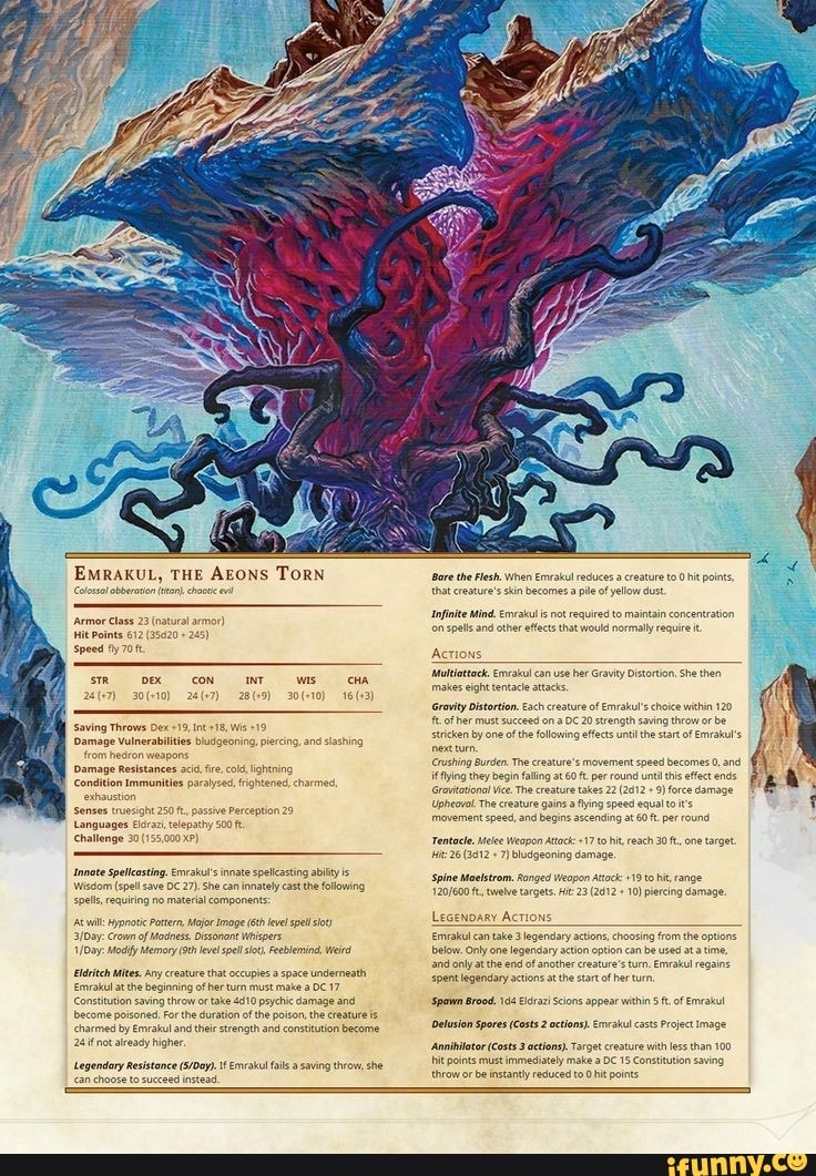 EMRAKUL, THE AEONS TORN 'Armor Class 23 (natural armor) Hit Points 612
