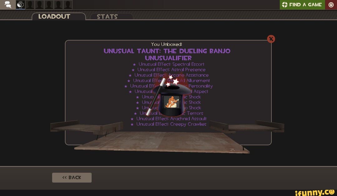 LOADOUT STATS You Unboxed UNUSUAL TAUNT THE DUELING BANJO