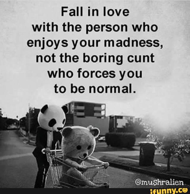 Fall In Love With The Person Who Enjoys Your Madness Not The Boring Cunt Who Forces You To Be Normal Ifunny