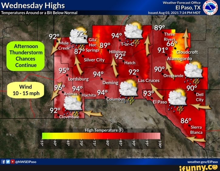 Wednesday Highs Afternoon Chances Wind Weather Forecast Office Issued