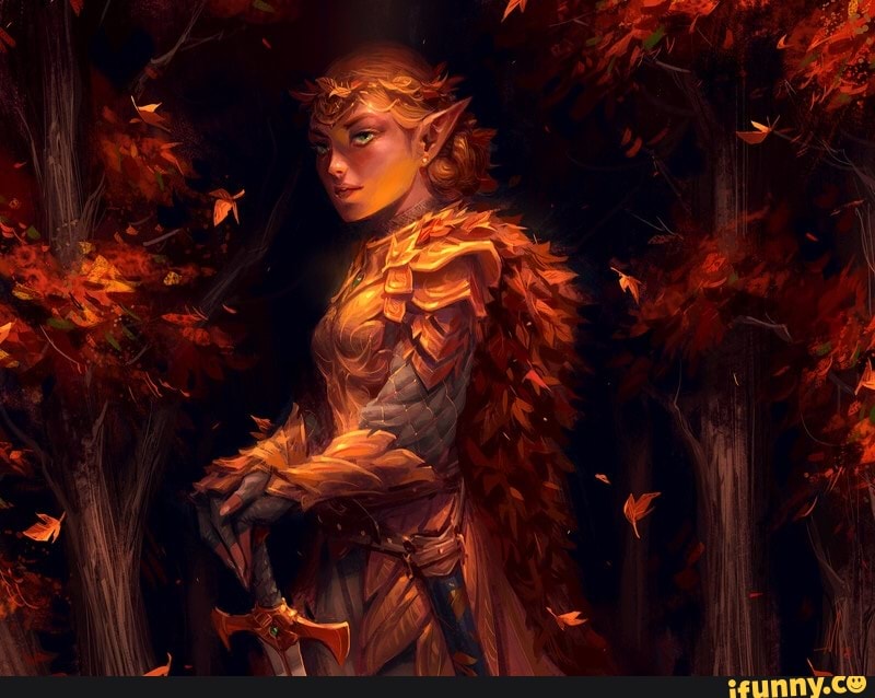 elf, knight, autumn, leaves, pretty, sword, fantasy