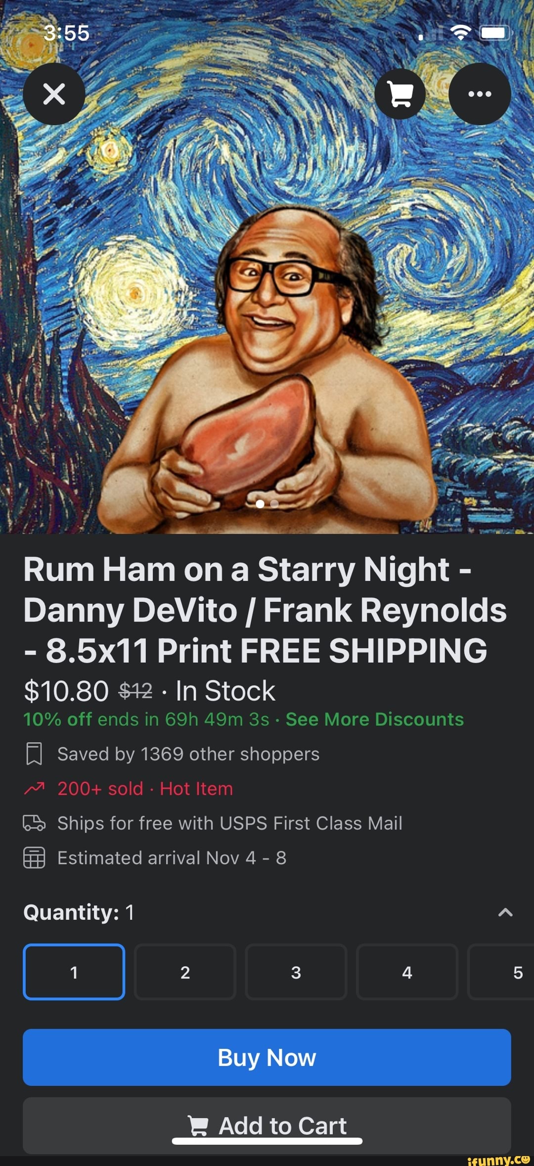 Rum Ham on a Starry Night Danny DeVito I Frank Reynolds 8.5x11 Print