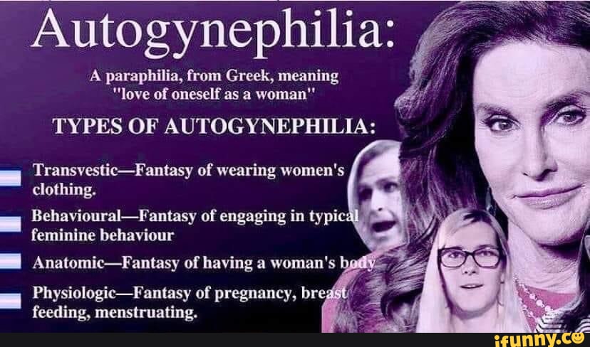 Autogynephilia: A paraphilia, from Greek, meaning "love of oneself as a