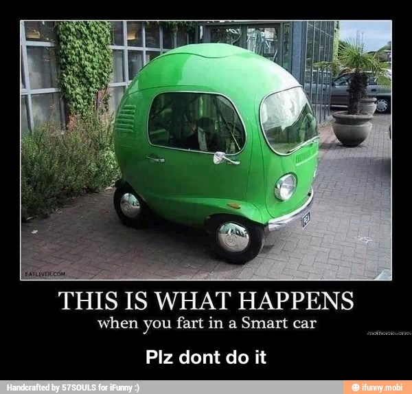 THIS IS WHAT HAPPENS
when you fart in a
Smart car - Plz dont do it