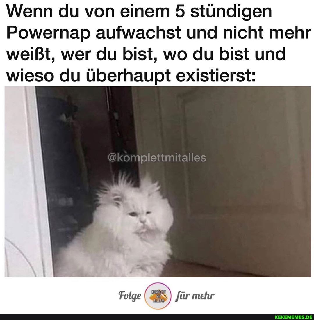 Wenn du von einem 5 stündigen
Powernap aufwachst und nicht mehr weißt, wer du bist, wo du bist und wieso du überhaupt existierst:
@komplettmitalles