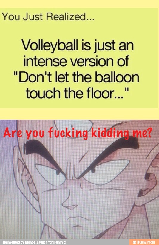 You Just Realized...
Volleyball is just an
intense version of
"Don't let the balloon
touch the floor..."
you
Fucking ki
