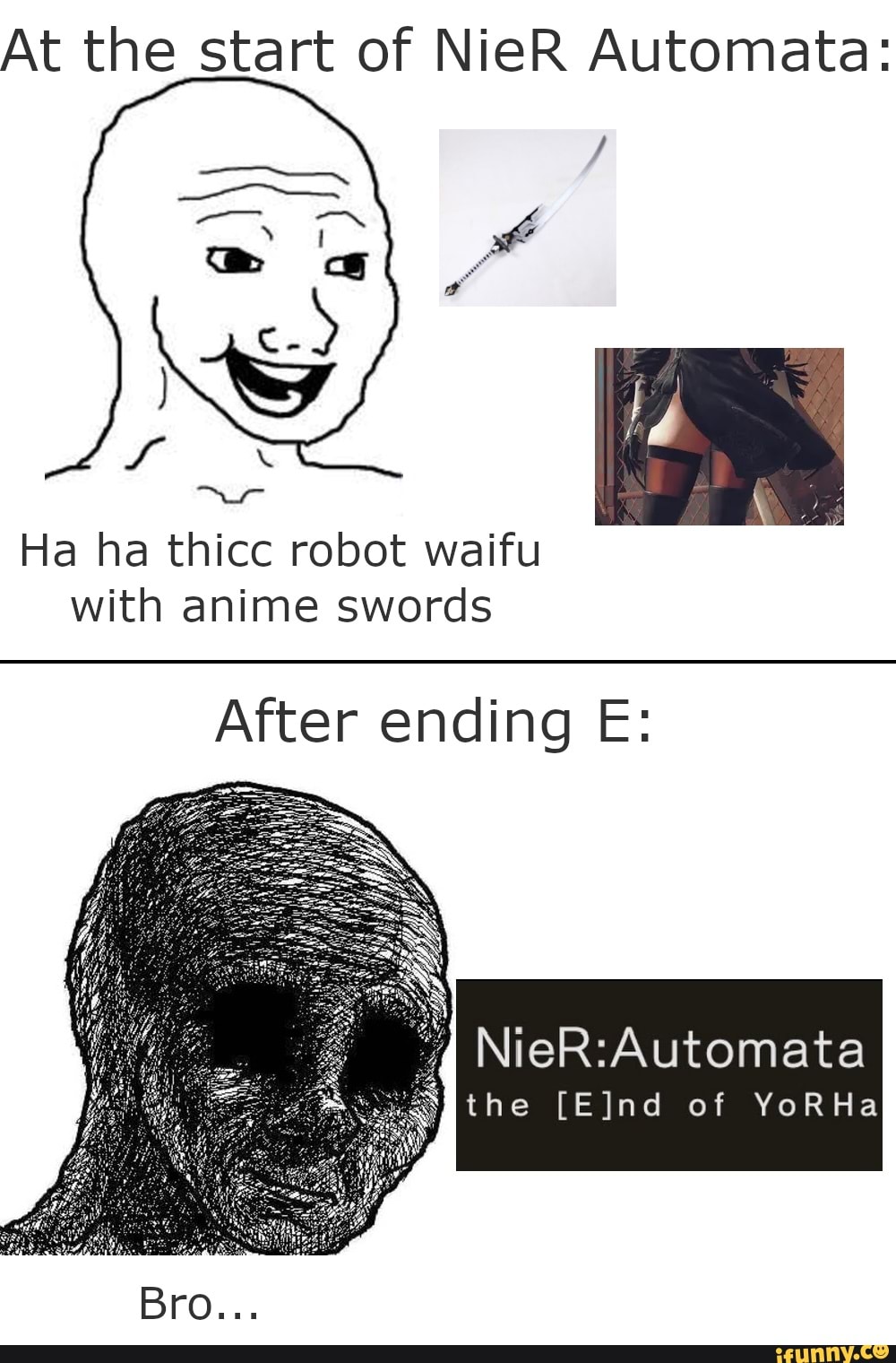 At The Start Of Nier Automata Ha Ha Thicc Robot Waifu With Anime Swords After Ending E The Of Yorha Bro