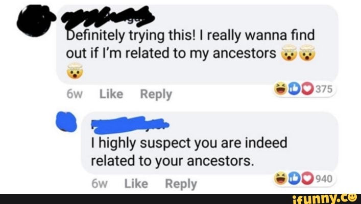 O ape
trying this! I really wanna find
out if I'm related to my ancestors 4 4
Like Reply
NES
I highly suspect you are indeed
related to your ancestors.
Like Reply