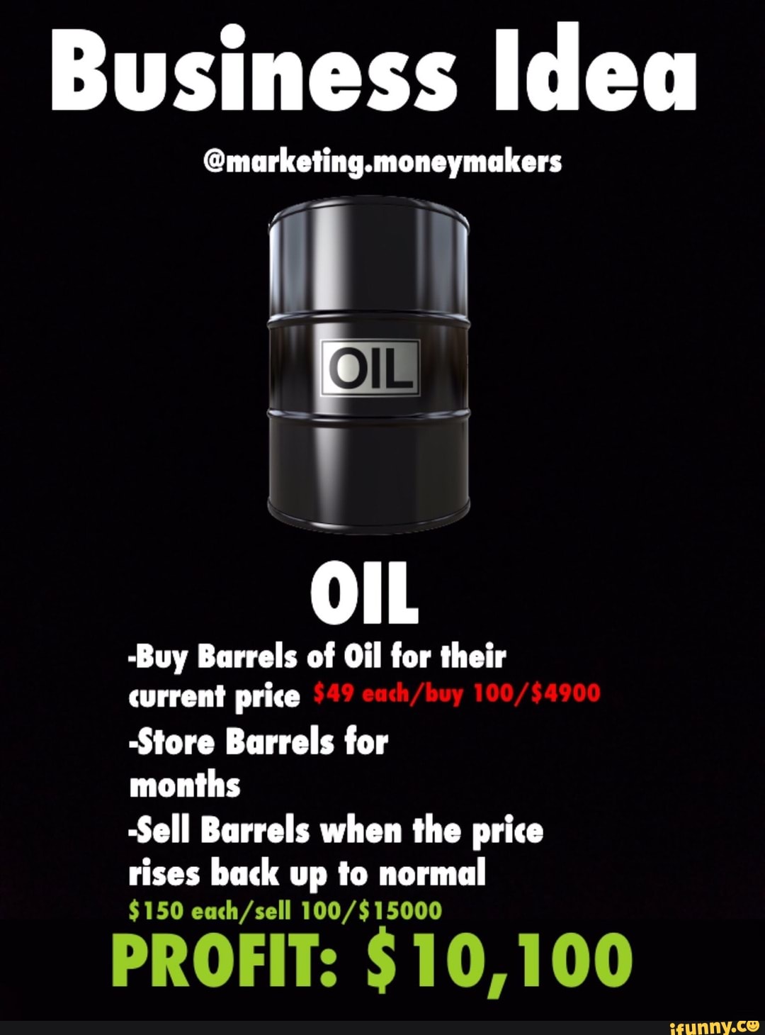 Business Idea Buy Barrels of Oil for their Sell Barrels when the price
