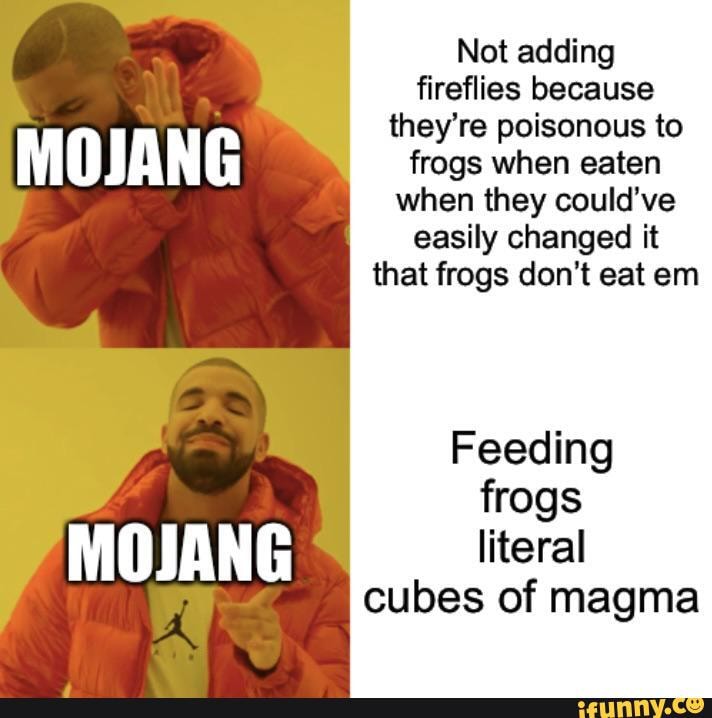 MOJANG Not adding fireflies because they're poisonous to frogs when