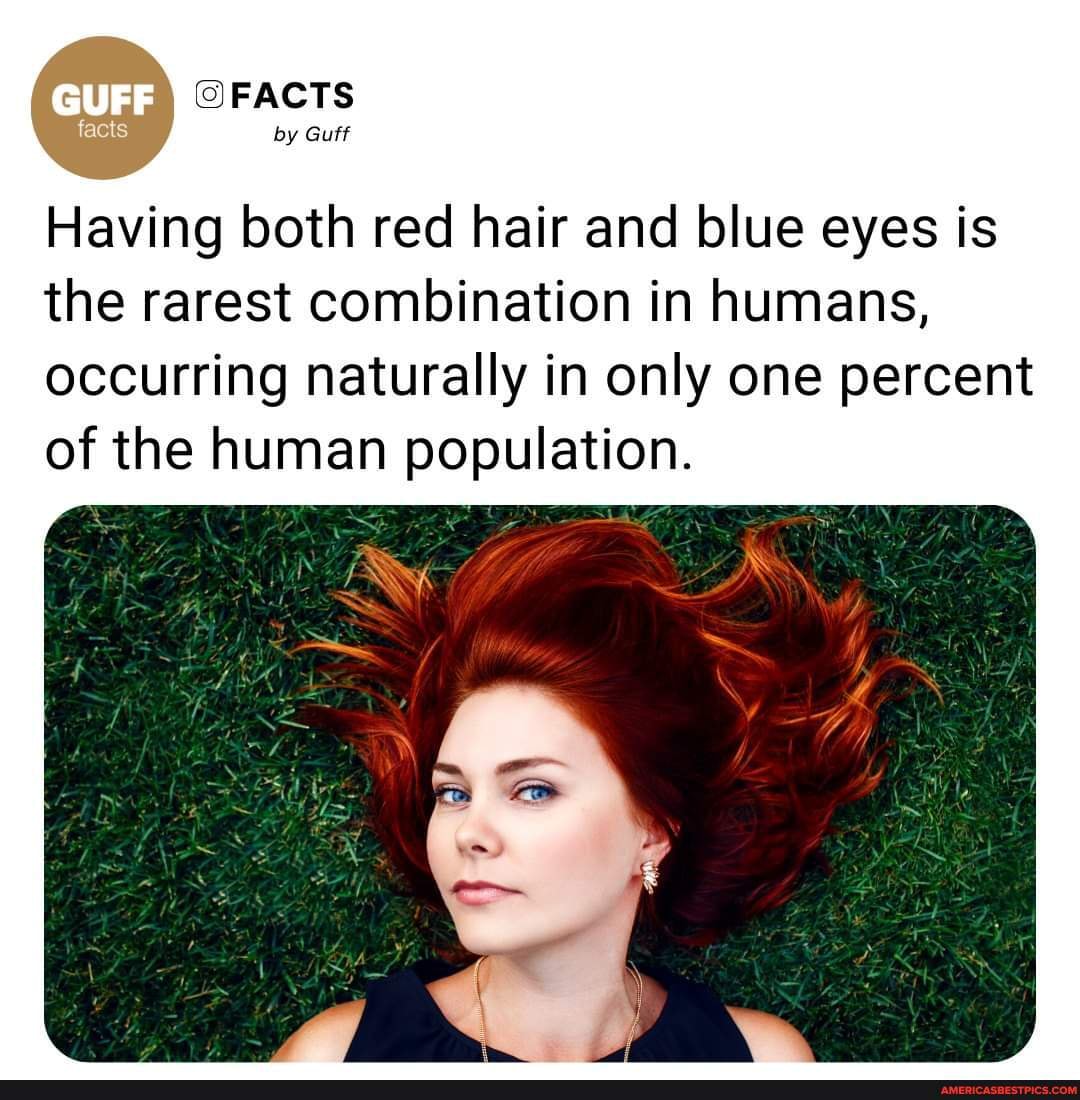 FACTS Guff Having both red hair and blue eyes is the rarest combination in humans, occurring in only one percent of the human population. - America's best pics and videos