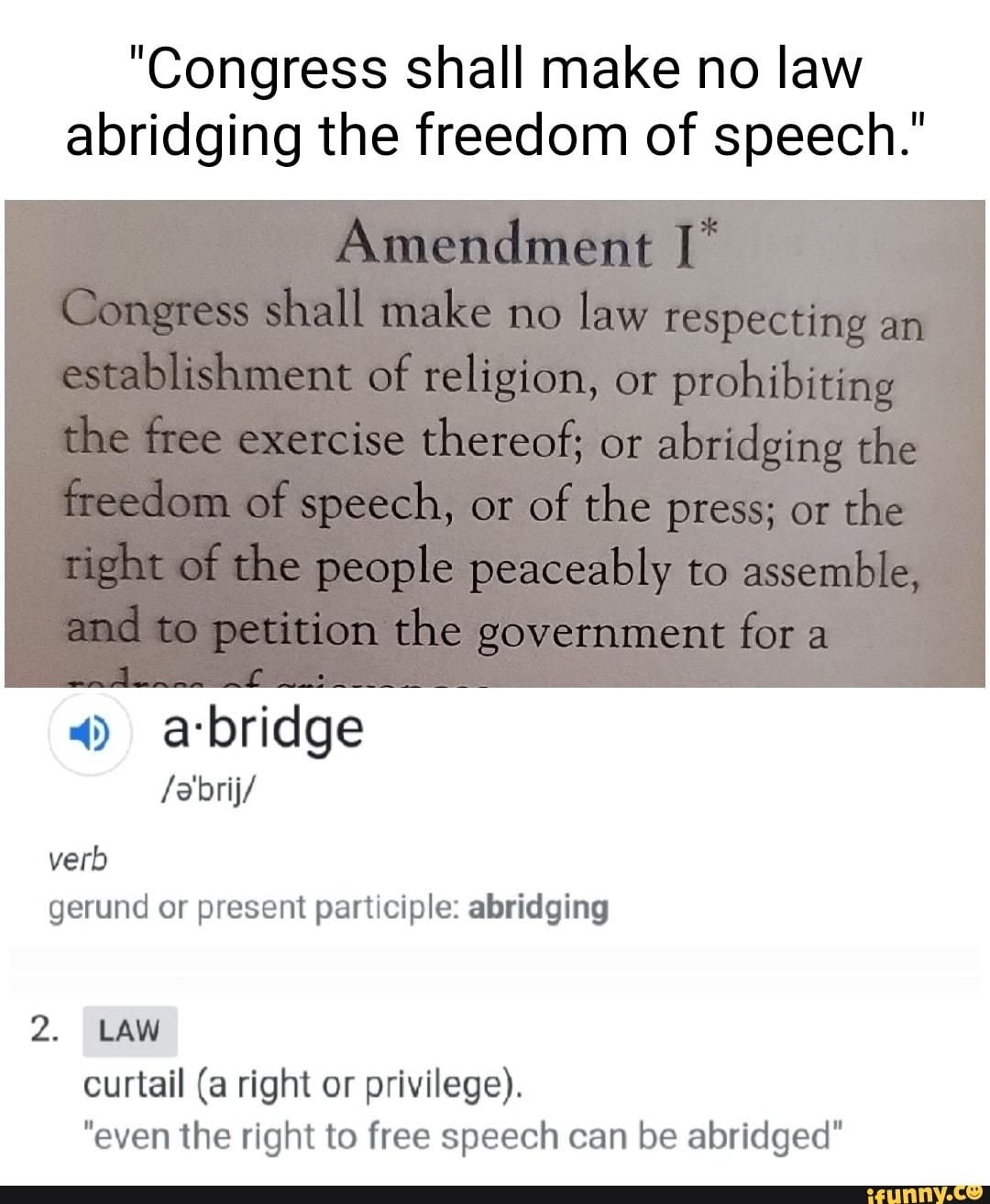 "Congress shall make no law abridging the freedom of speech." Amendment