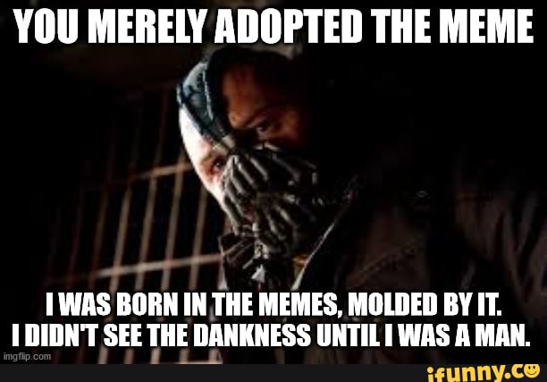 YOU MERELY ADOPTED THE MEME WAS BORN IN THE MEMES, MOLDED BY IT. DIDN'T ...