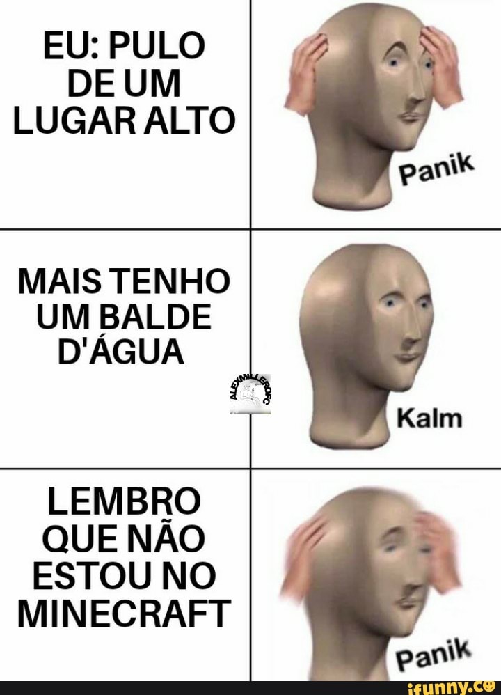 EU: PULO DE UM LUGAR ALTO
MAIS TENHO UM BALDE D'AGUA
LEMBRO QUE NÃO ESTOU NO
MINECRAFT