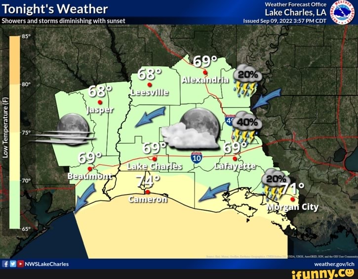 Tonight's Weather Lake Charles, LA 'Showers and storms diminishing with