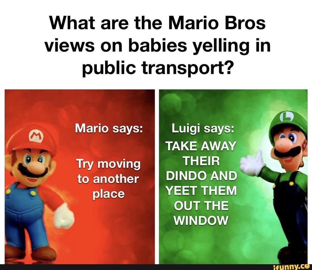 What are the Mario Bros views on babies yelling in public transport ...