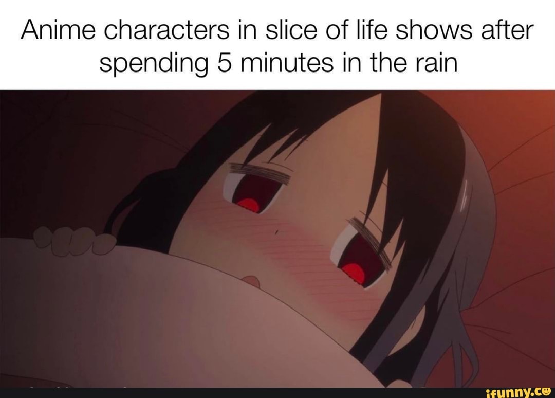 Anime characters in slice of life shows after
spending 5 minutes in the rain