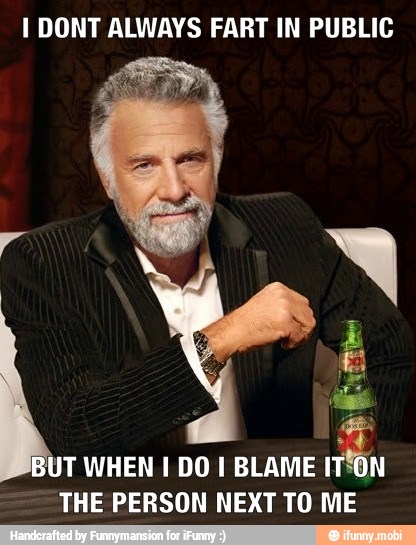 I DONT ALWAYS FART IN PUBLIC
UT WHEN I DO I BLAME
THE PERSON NEXT TO ME