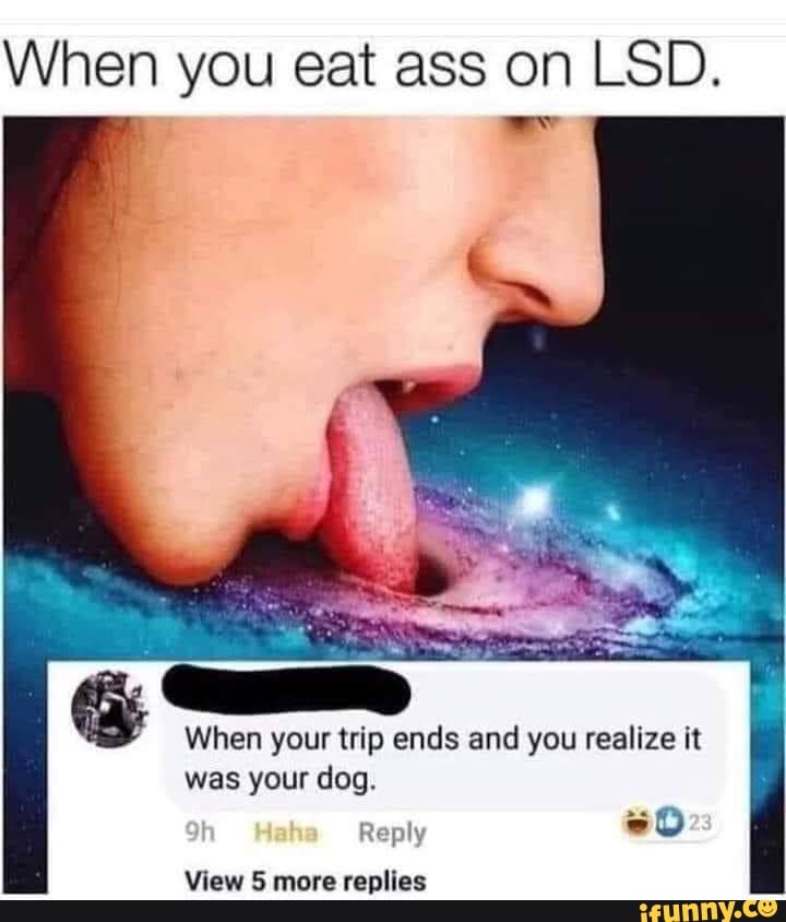When you eat ass on LSD.
When your trip ends and you realize it was your dog.
Reply
View 5 more replies
