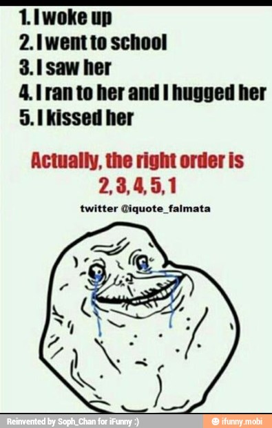 1.1 woke up
3.1 saw her
4.1 ran to her and I hugged her
5. kissed her
Actually, the right order is
twitter @iquote_falmata