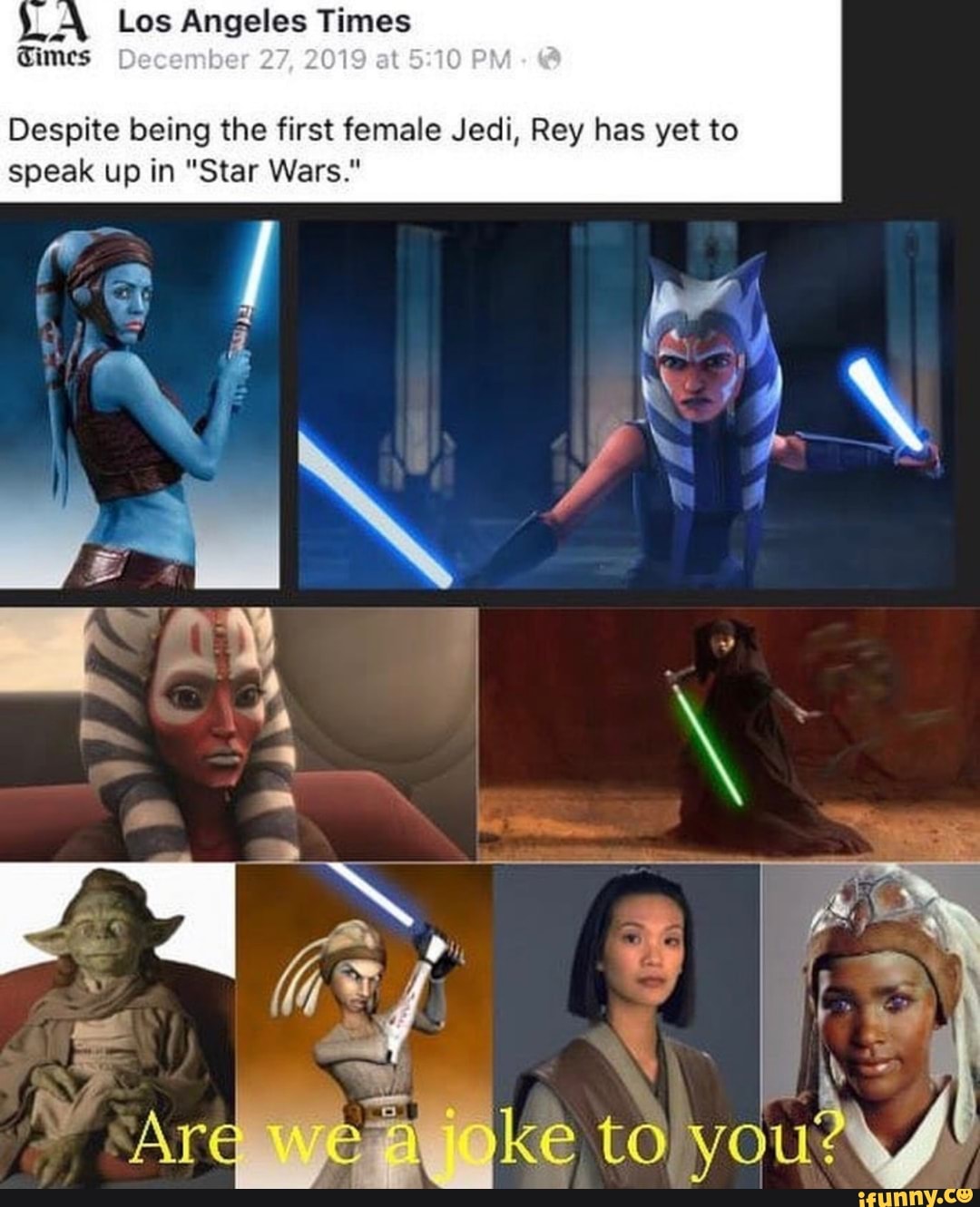Los Angeles Times
Times
Despite being the first female Jedi, Rey has yet to
speak up in "Star Wars."