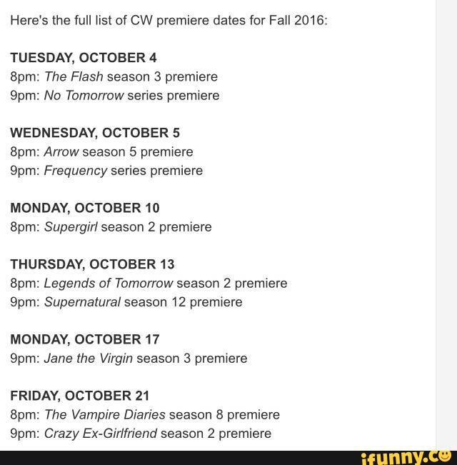 Here’s the full Hs! of CW premiere dates for Fall 2016 TUESDAY