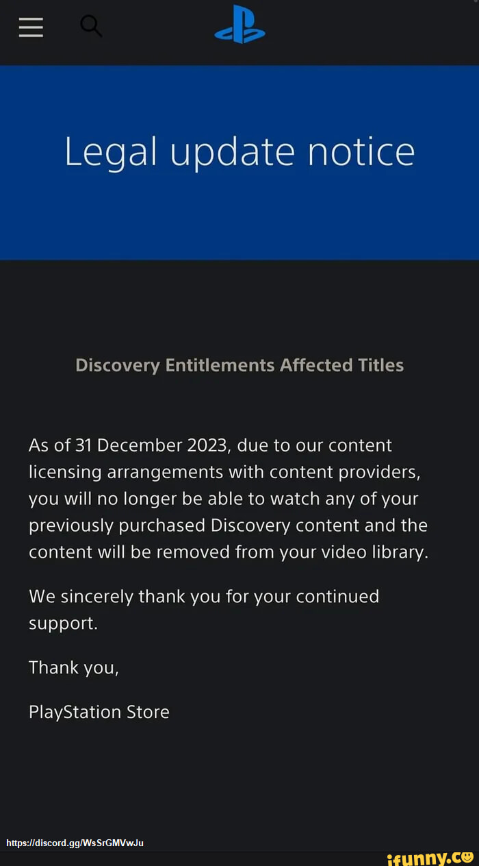 = ab Legal update notice Discovery Entitlements Affected Titles As of