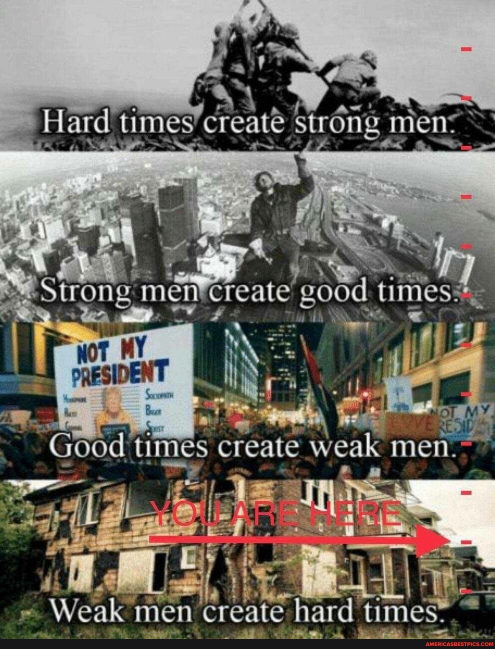 Hard times m mien
\ me
> \
Good times create weak men.~
eat